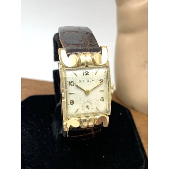 Bulova Watch Vintage 1953 8AC Mechanical Tank 10k Rolled Gold Brown Leather Band - Picture 14 of 15